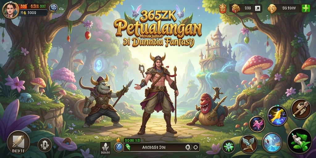 Screenshot gameplay 365ZK menunjukkan petualangan seru di dunia fantasi.