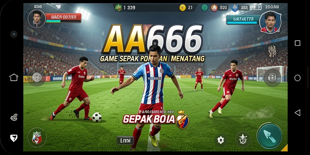 Screenshot gameplay AA666 menunjukkan aksi seru di lapangan sepak bola.