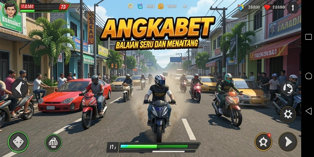 Screenshot utama ANGKABET menampilkan balapan seru di jalanan.