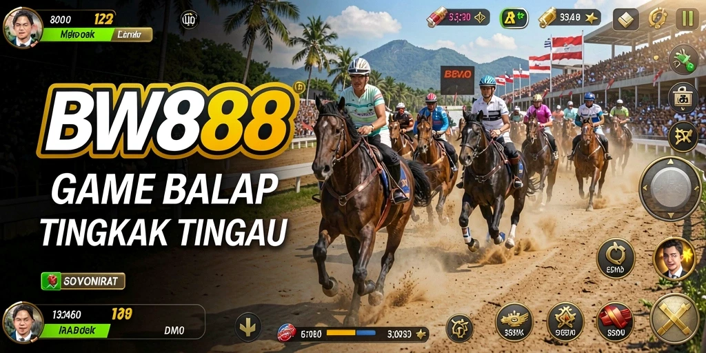 Screenshot gameplay BW888 yang menampilkan mobil balap di lintasan.