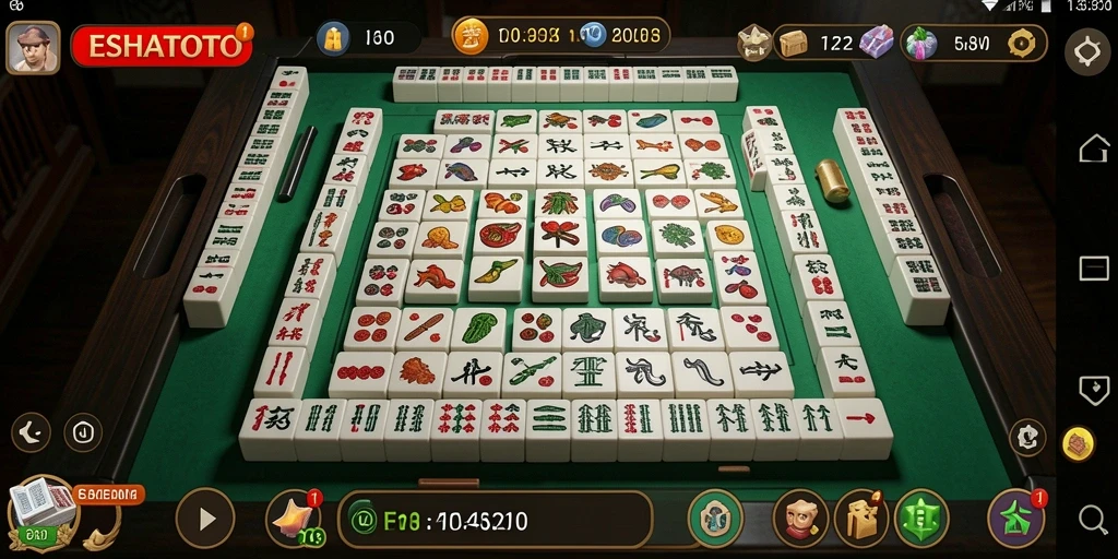 Tangkapan layar ESHATOTO menampilkan permainan seru Mahjong yang penuh warna.