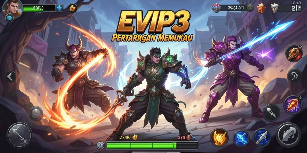 Tampilan seru gameplay EPIC EVIP3 dalam pertarungan karakter.