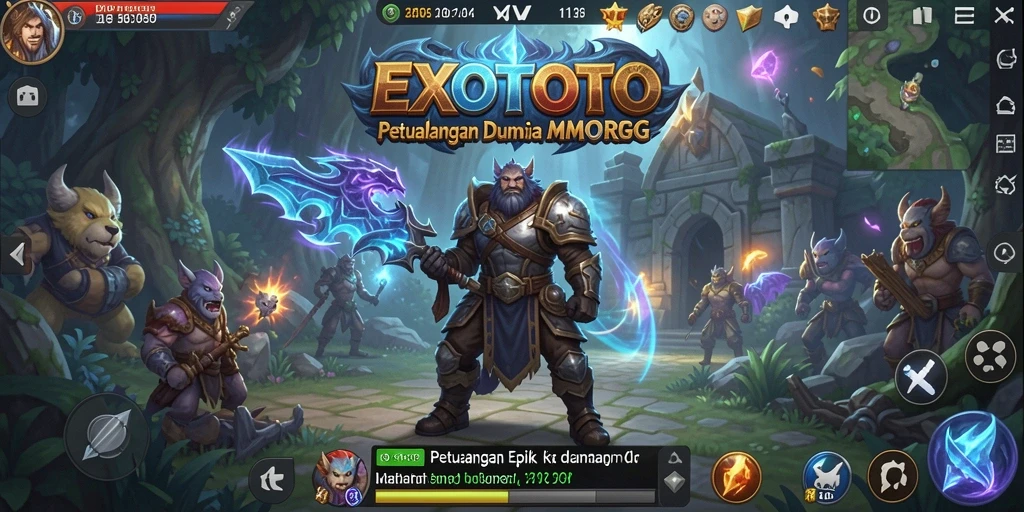 Tampilan gameplay seru dalam dunia fantasi <strong>EXOTOTO</strong> dengan interaksi pemain yang dinamis.