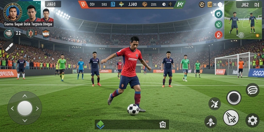 Gameplay JJ62 menampilkan aksi seru dalam pertandingan sepak bola.