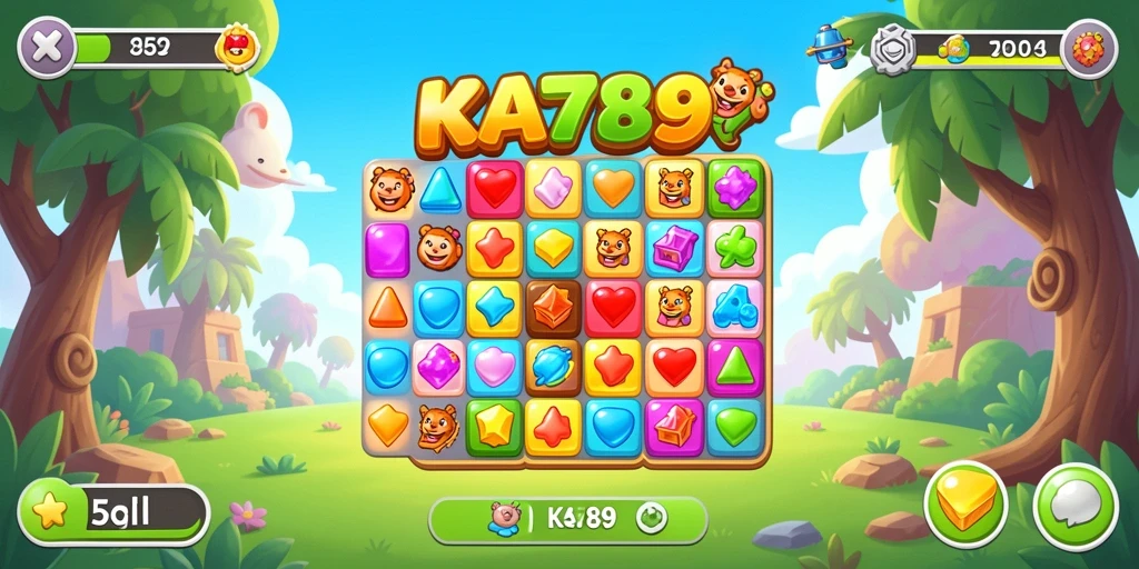 Screenshot KA789 menampilkan gameplay Match-3 yang ceria dan penuh warna.