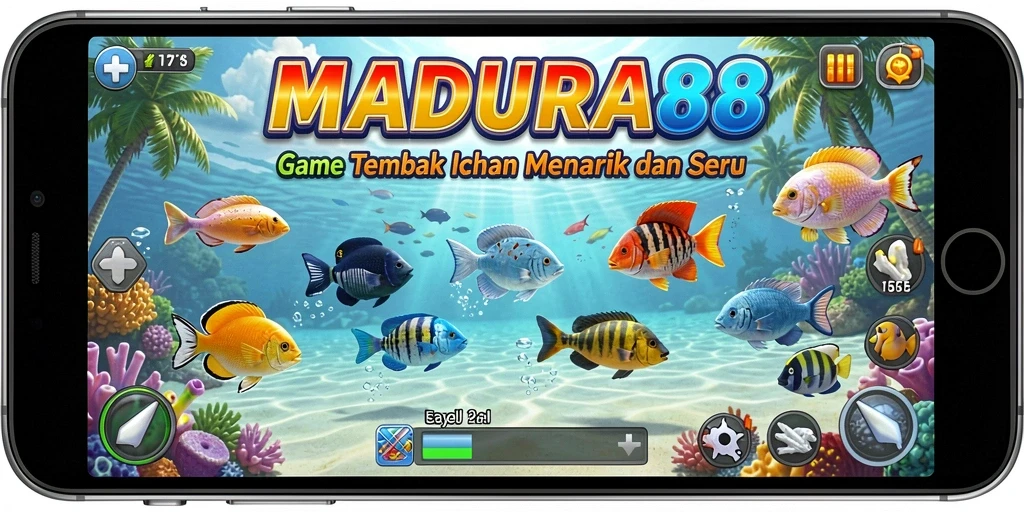 Screenshot utama MADURA88 menampilkan aksi Tembak Ikan yang seru.
