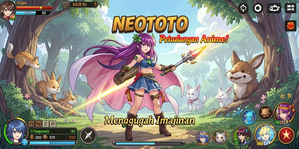 Screenshot gameplay NEOTOTO yang menampilkan karakter Anime dalam aksi.