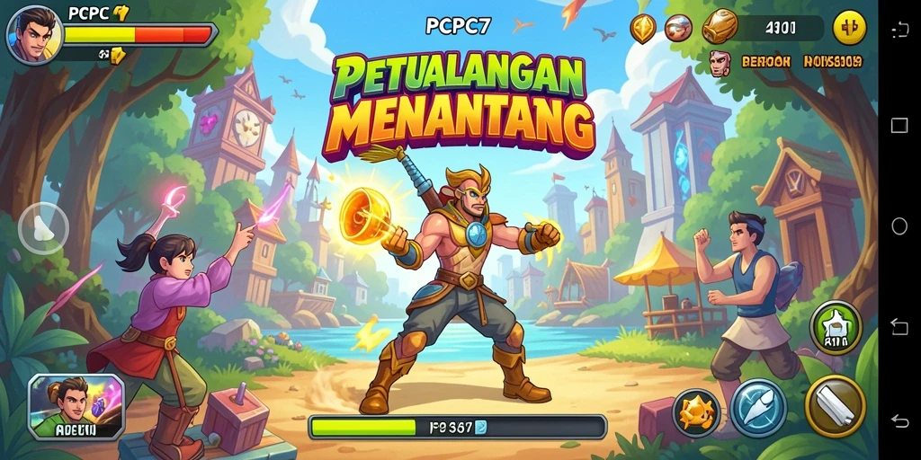 Screenshot menunjukkan aksi intens di gameplay arcade PCPC7.