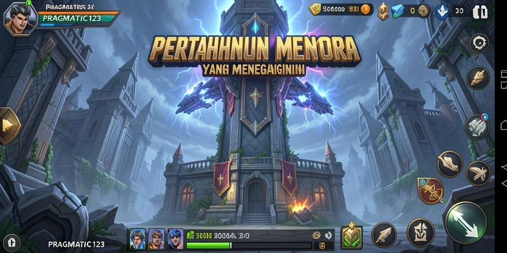 Tangkapan layar gameplay PRAGMATIC123 menampilkan aksi menara bertahan yang epik.