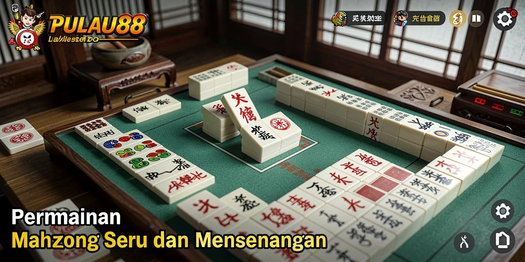 Tampilan gameplay PULAU88 yang menarik dengan elemen Mahjong yang berwarna.