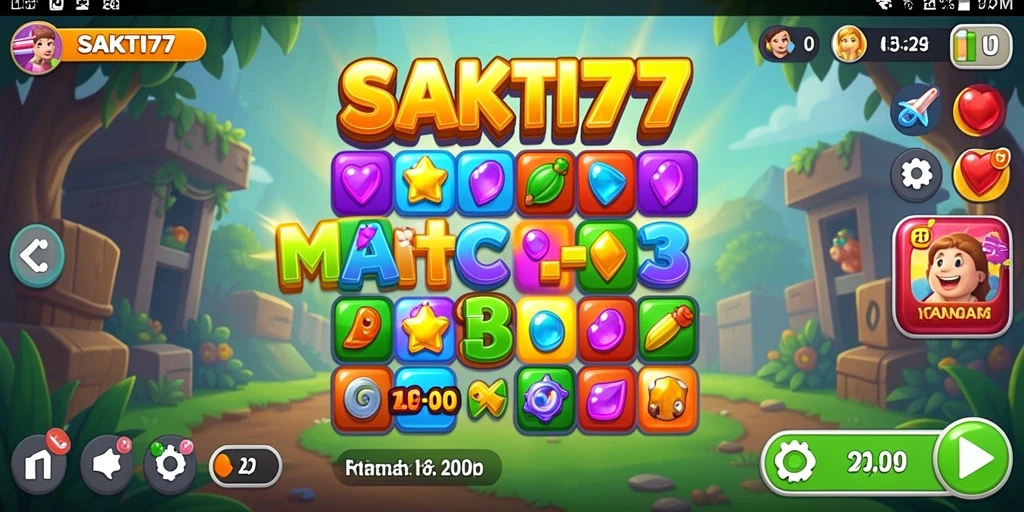 Tampilan gameplay SAKTI77 dengan keseruan mencocokkan item Match-3.